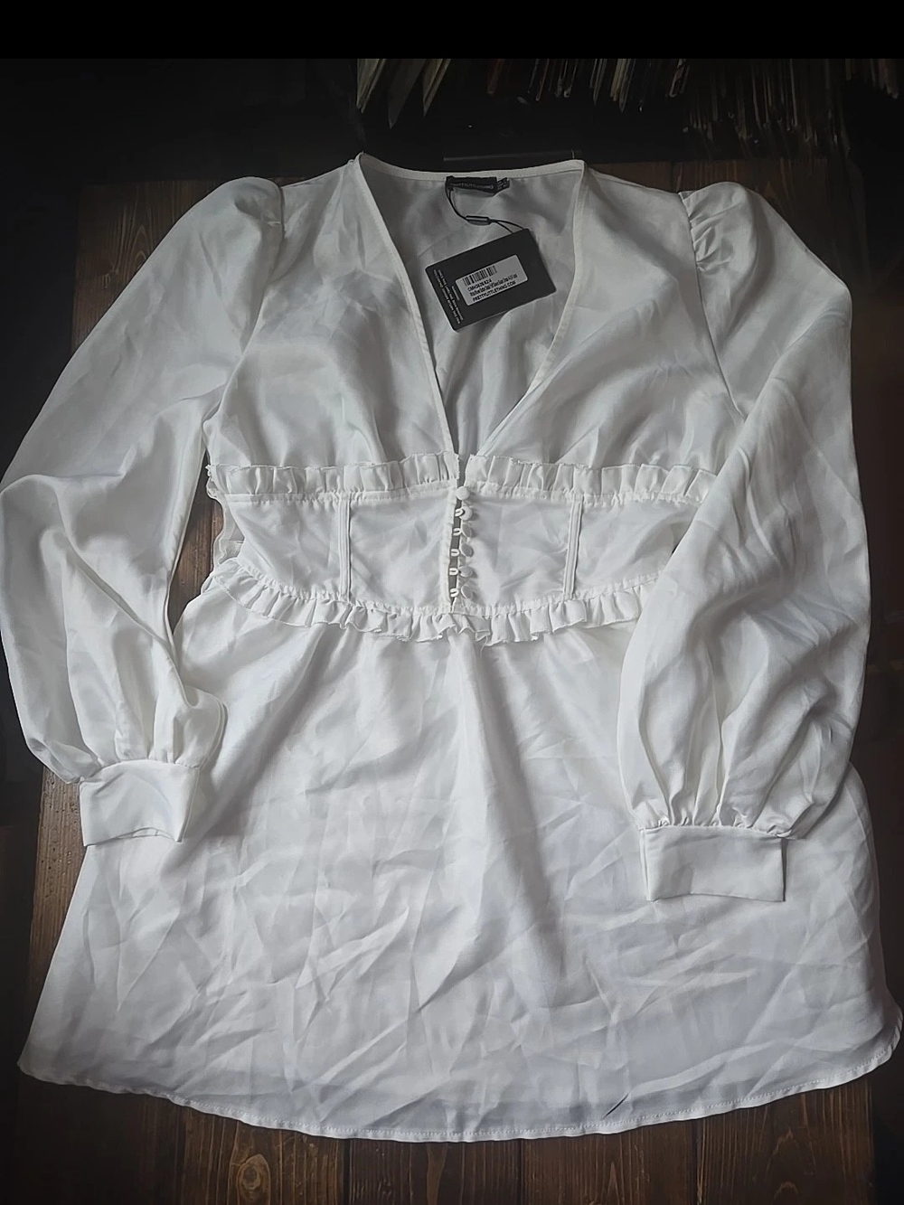 PrettyLittleThing White V-Neck Ruffle Detail Blouse
